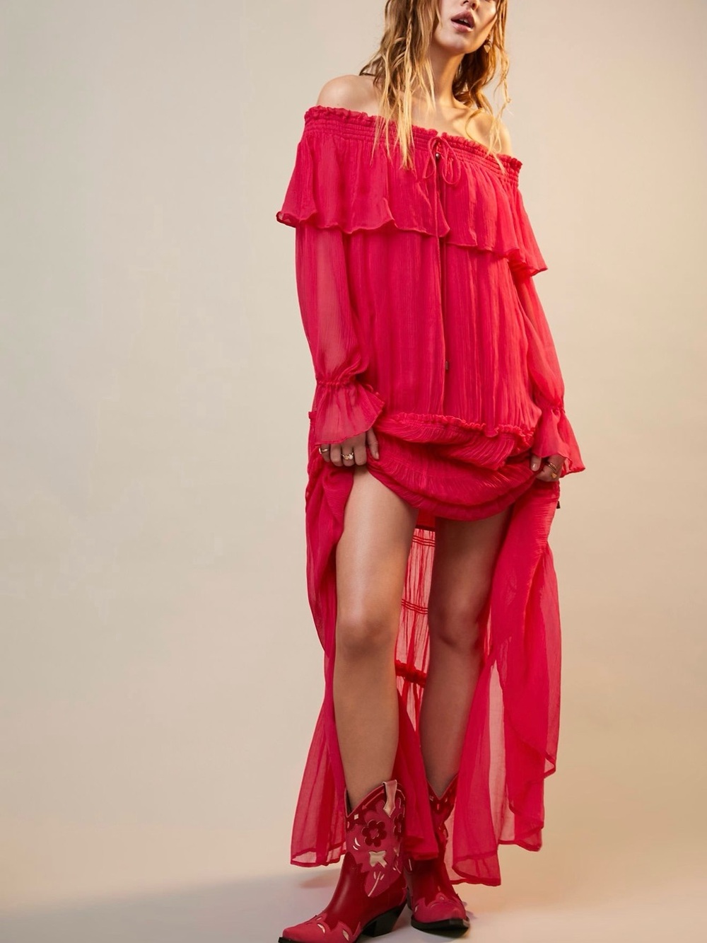 Free People Cherry Maxi Dress. Off-Shoulder. Size: L. NWT. FP 2022.